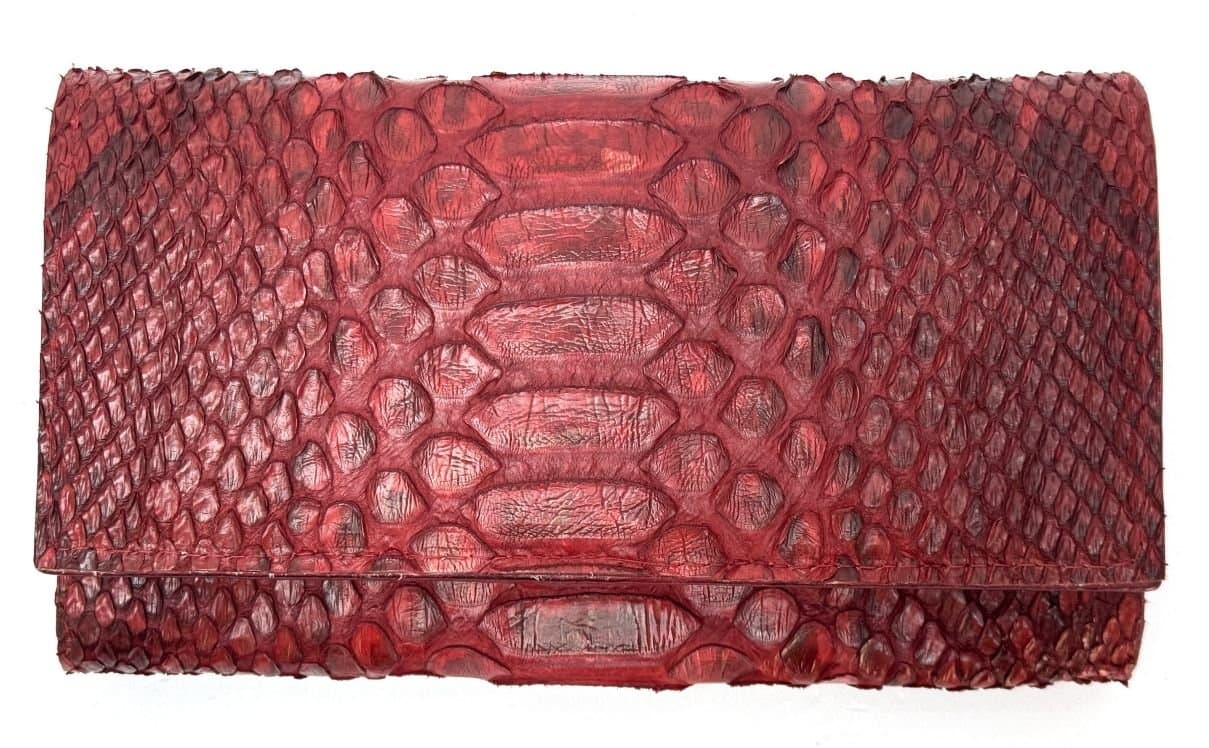 GIRASOLE : portafoglio donna in pelle di pitone, colore : ROSSO, Made in Italy
