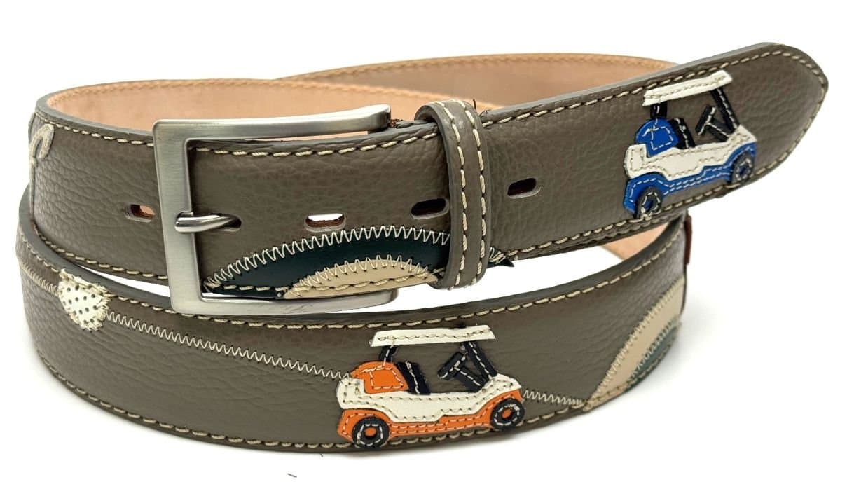 GOLF BELT: Винтажный мужской ремень, из кожи, цвет: МУЛЬТИКОЛОР, изготовлен в Италии