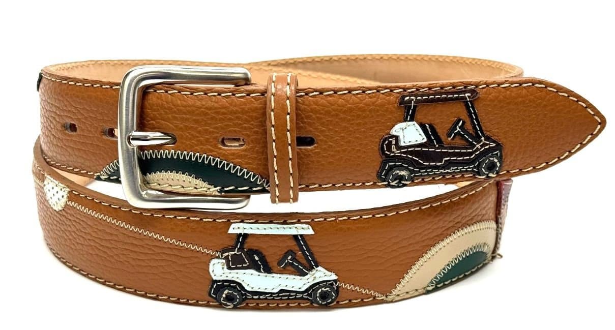 GOLF BELT: Винтажный мужской ремень, из кожи, цвет: МУЛЬТИКОЛОР, изготовлен в Италии.