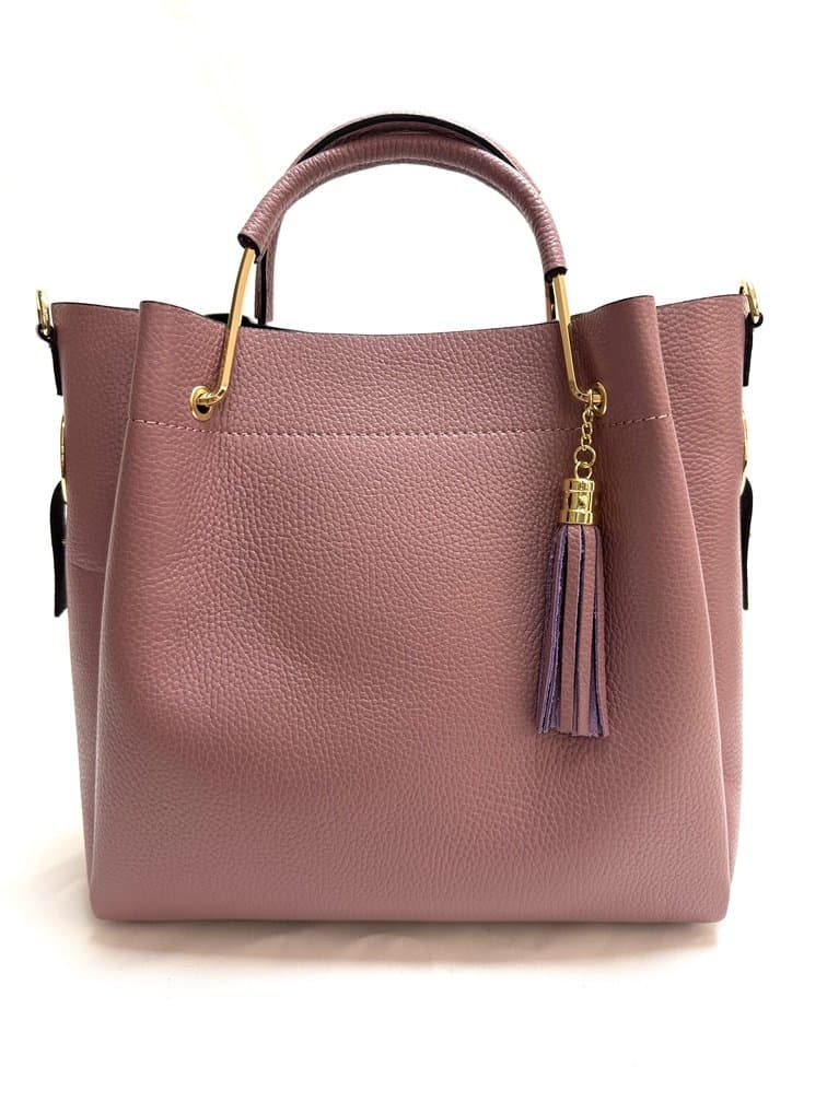Borsa donna KAROLINA a spalla in vera pelle rigida, colore ROSA ANTICO, CHIAROSCURO, Made in Italy