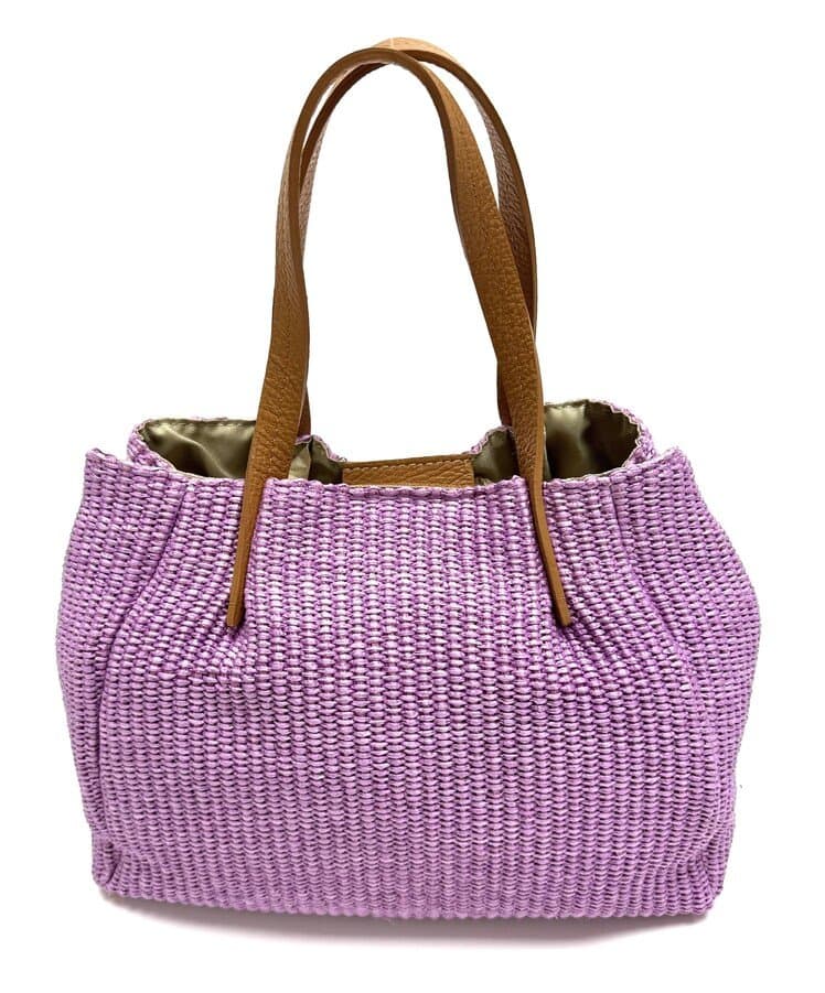 Borsa da donna in vera pelle / rafia SCARLETT colore LILLA, CHIAROSCURO, Made in Italy
