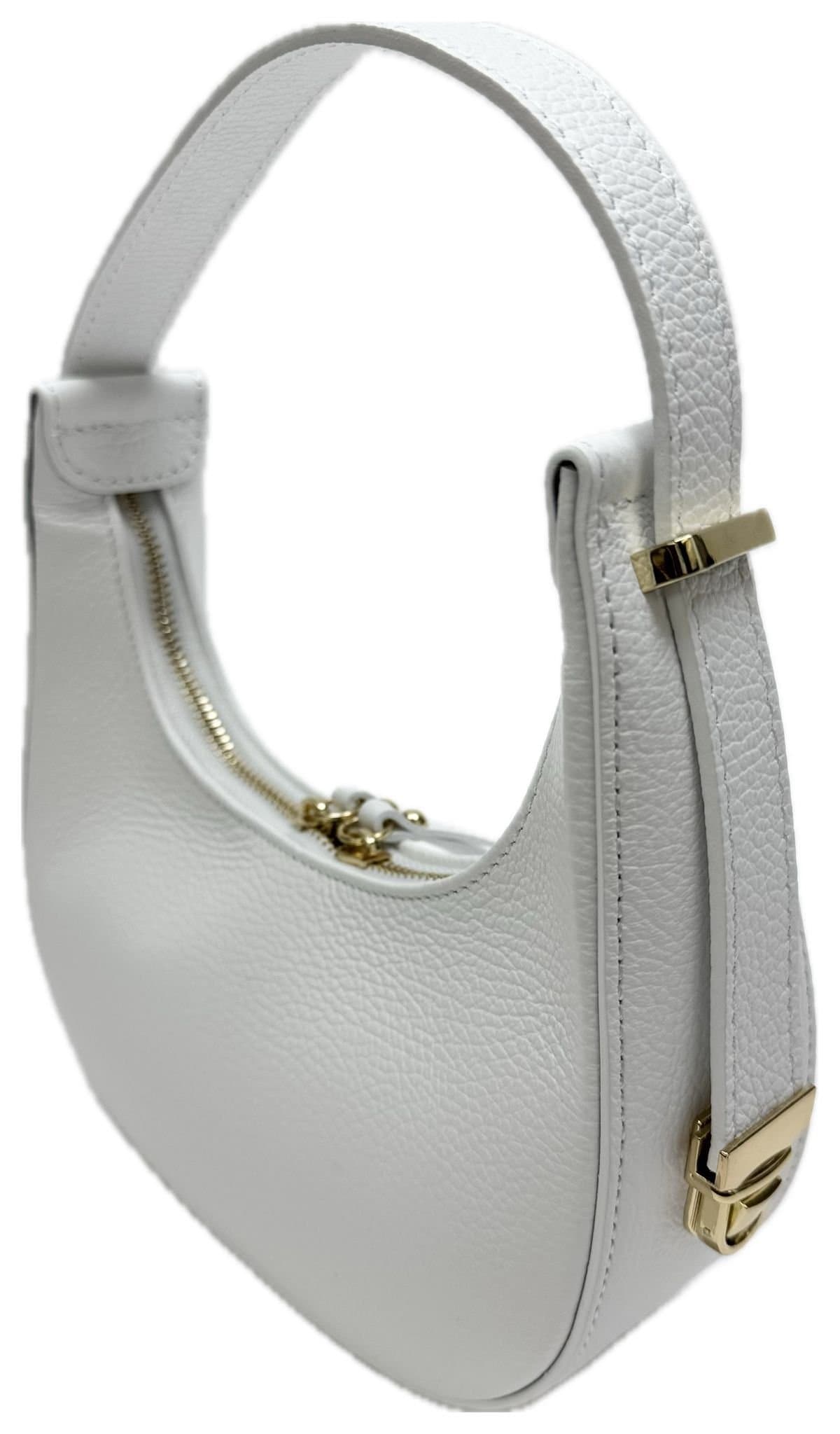 Borsa piccola in vera pelle martellata, modello MOANA, colore BIANCO, CHIAROSCURO, Made in Italy