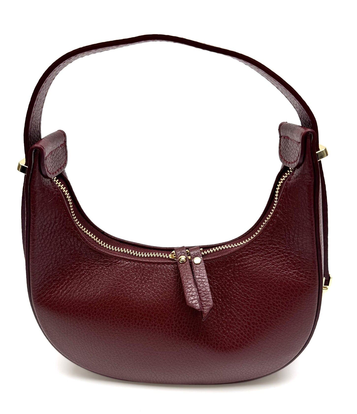 Borsa piccola in vera pelle martellata, modello MOANA, colore BORDEAUX, CHIAROSCURO, Made in Italy