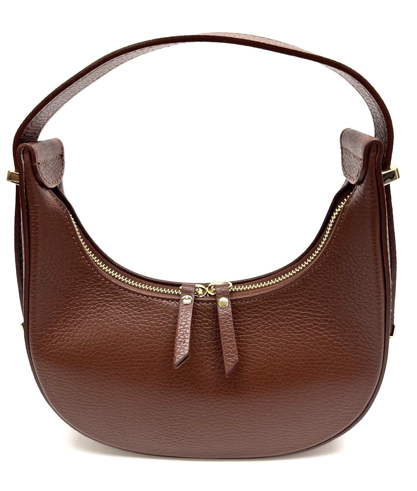 Borsa piccola in vera pelle martellata, modello MOANA, colore MARRONE, CHIAROSCURO, Made in Italy