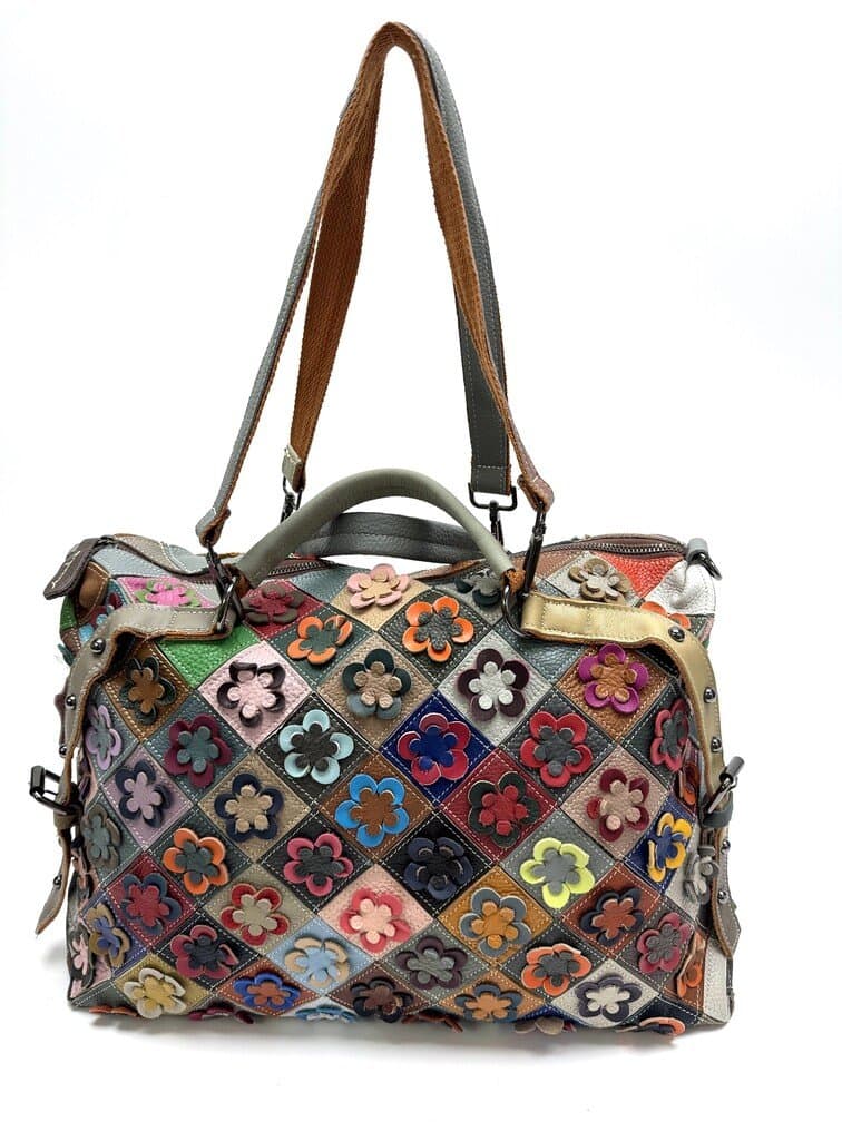 Borsa donna in vera pelle ARIANNA DINI mod. ELOISA, MULTICOLORE - FIORI / RANDOM