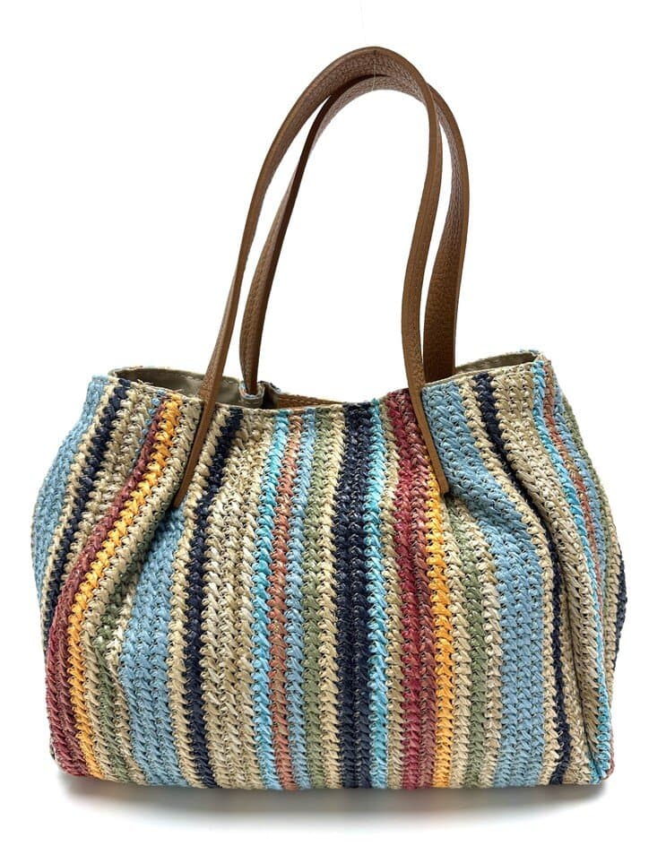 Borsa da donna in vera pelle / rafia SCARLETT colore MULTICOLOR, CHIAROSCURO, Made in Italy
