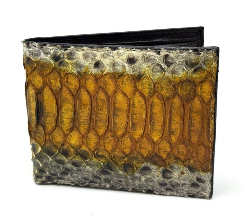 MAURITIUS: portafoglio uomo in pelle di pitone, colore: MIELE / ROCCIA, Made in Italy