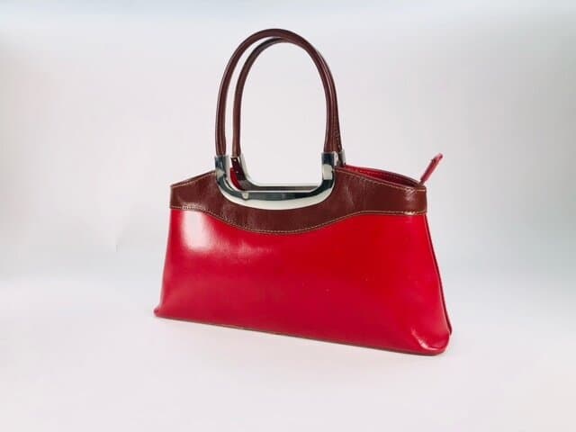 Borsa donna in vera pelle CHIAROSCURO mod. ROSSELLA, colore ROSSO / MARRONE, Made in Italy.