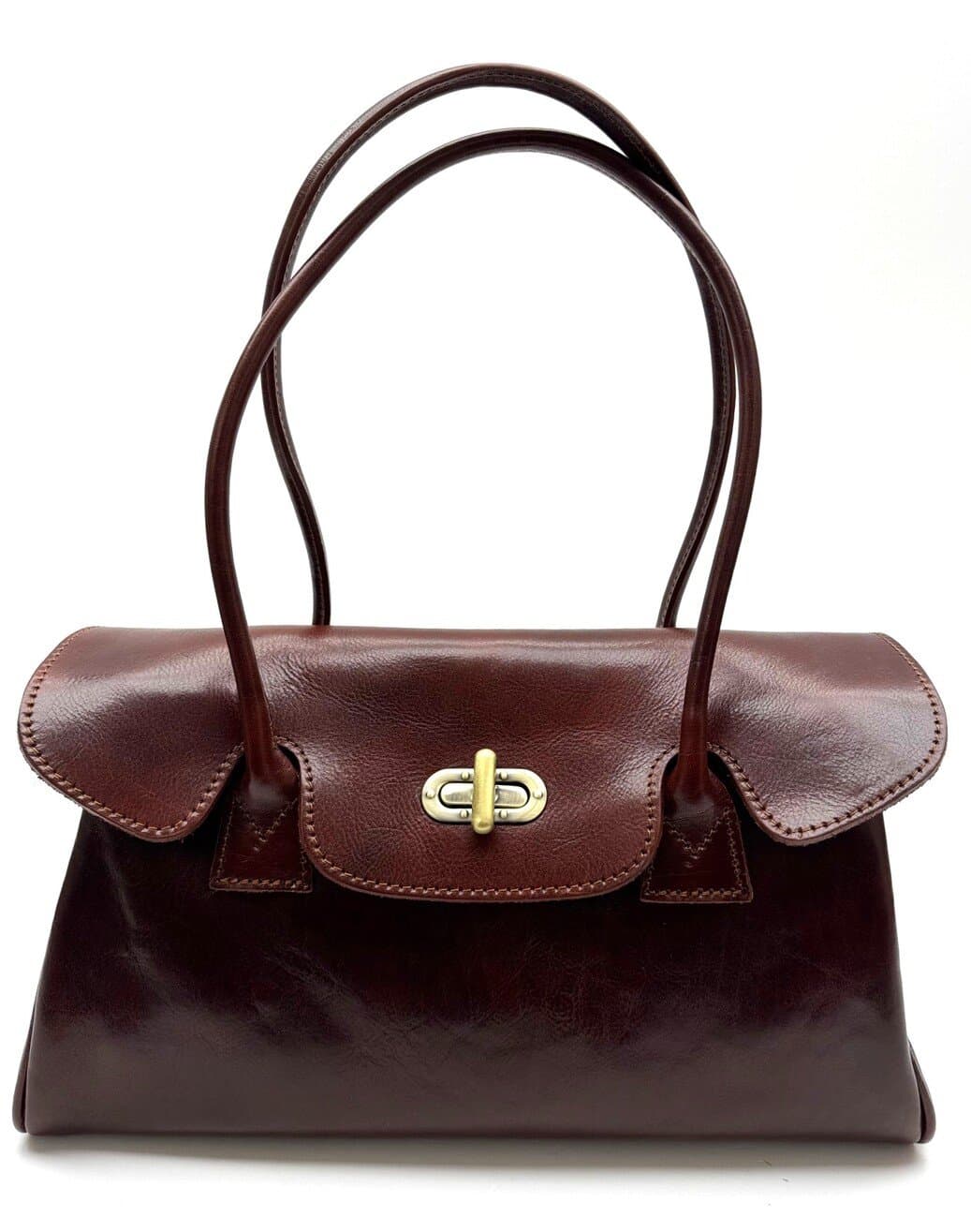 Borsa donna in vera pelle CHIAROSCURO mod. MARGHERITA, colore MARRONE, Made in Italy.