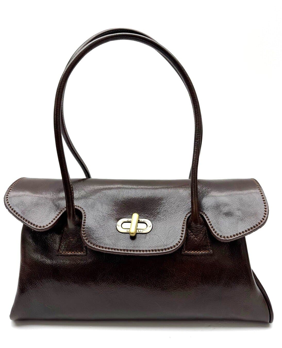 Borsa donna in vera pelle CHIAROSCURO mod. MARGHERITA, colore TESTA DI MORO, Made in Italy.