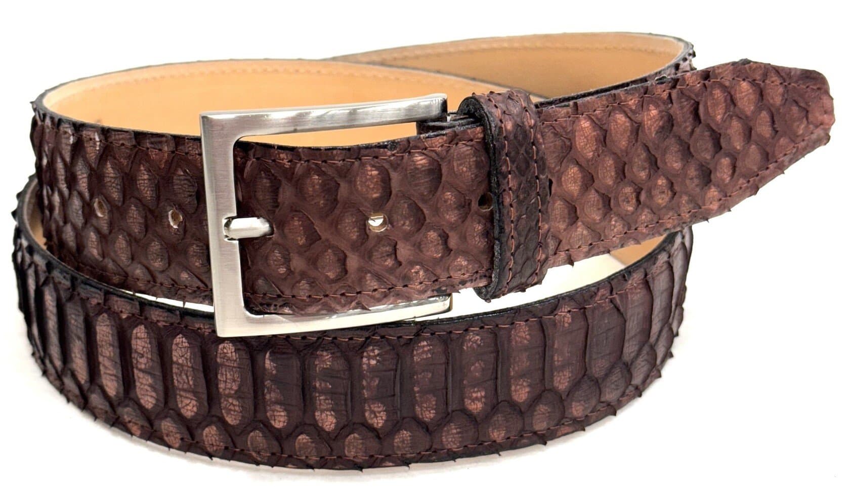 Cintura uomo in vera pelle di pitone CITES GUATEMALA, colore MARRONE , CHIAROSCURO, Made in Italy