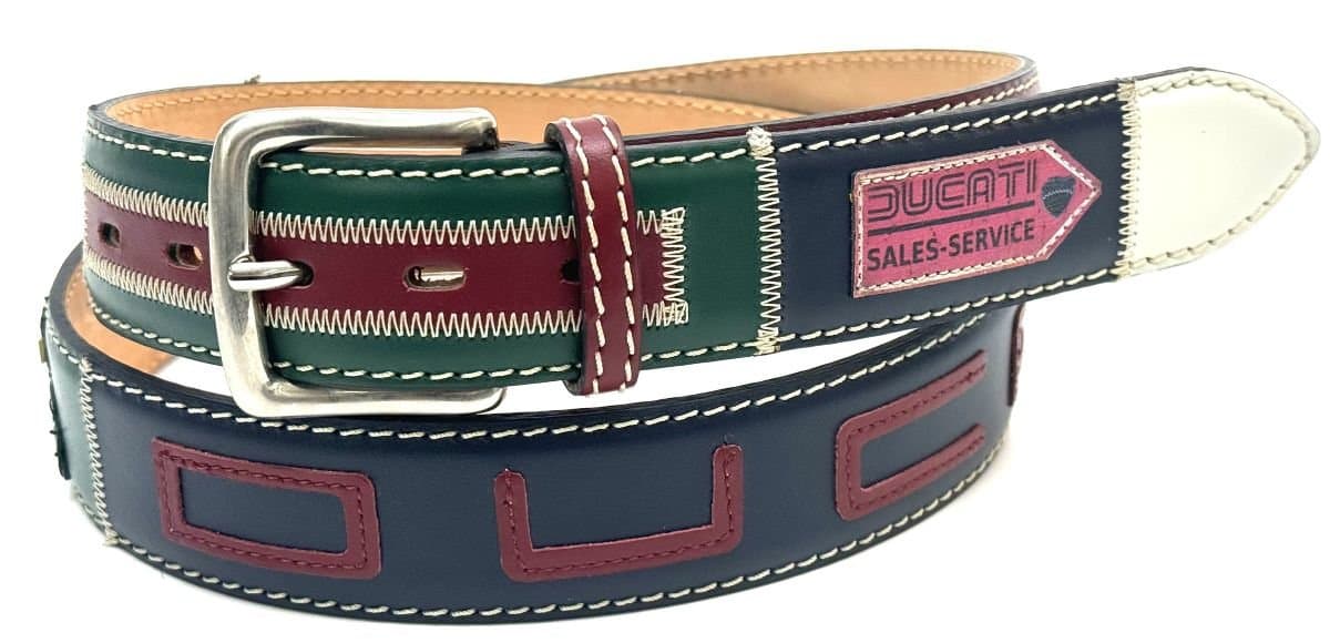IMOLA: cintura vintage uomo in cuoio D43, colore : MULTICOLOR, cucite a mano, con applicazioni moto,in pelle, Made in Italy