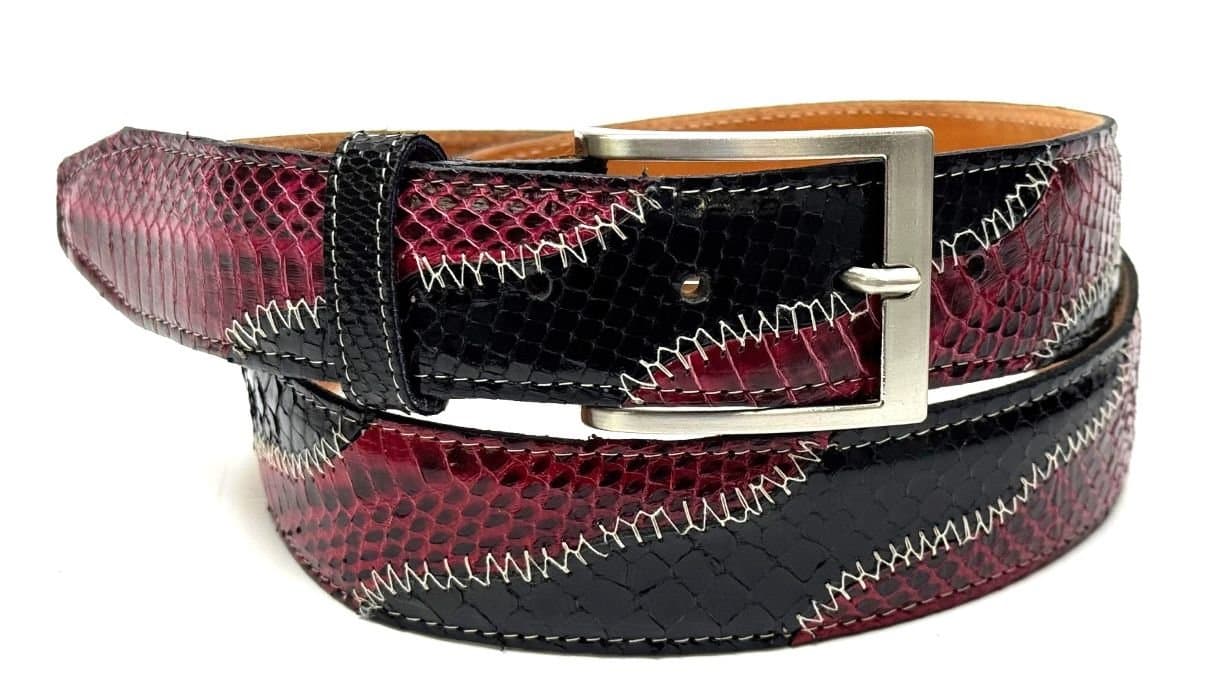 LAGOS: man's belt in python leather, CITES, color: RED / BLACK, Made in Italy
