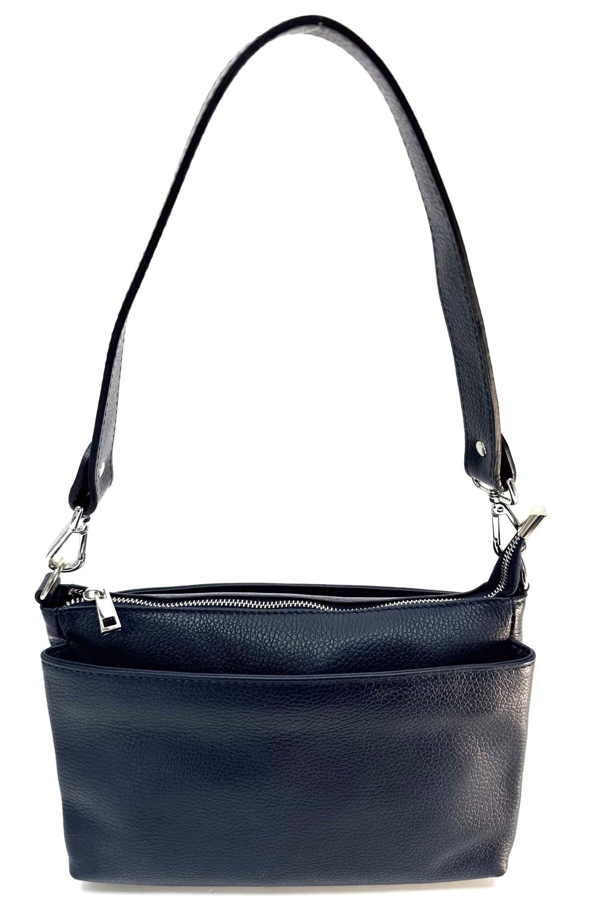Borsa a spalla / tracolla da donna in vera pelle MAGDA, colore BLU, CHIAROSCURO, Made in Italy