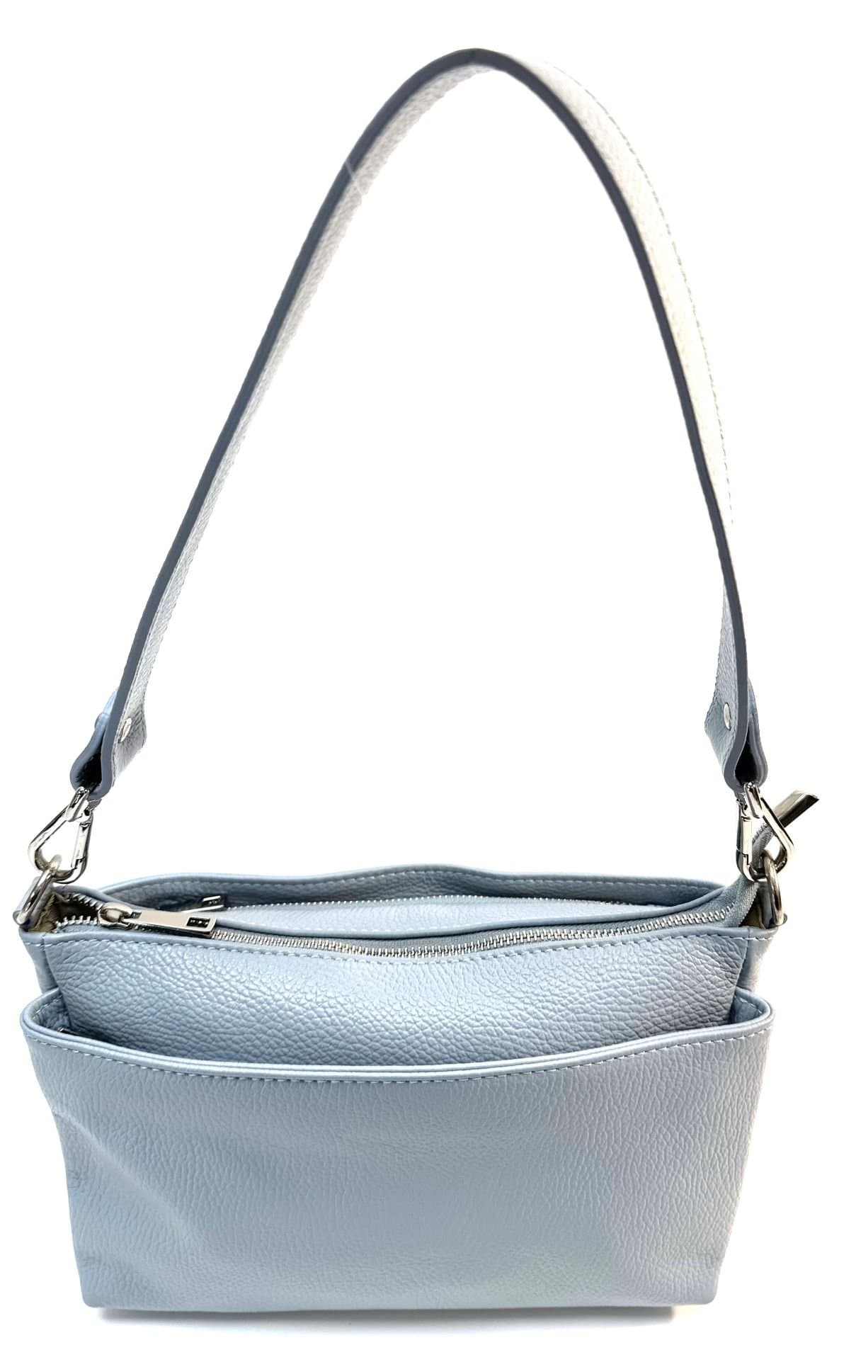 Borsa a spalla / tracolla da donna in vera pelle MAGDA, colore CELESTE, CHIAROSCURO, Made in Italy