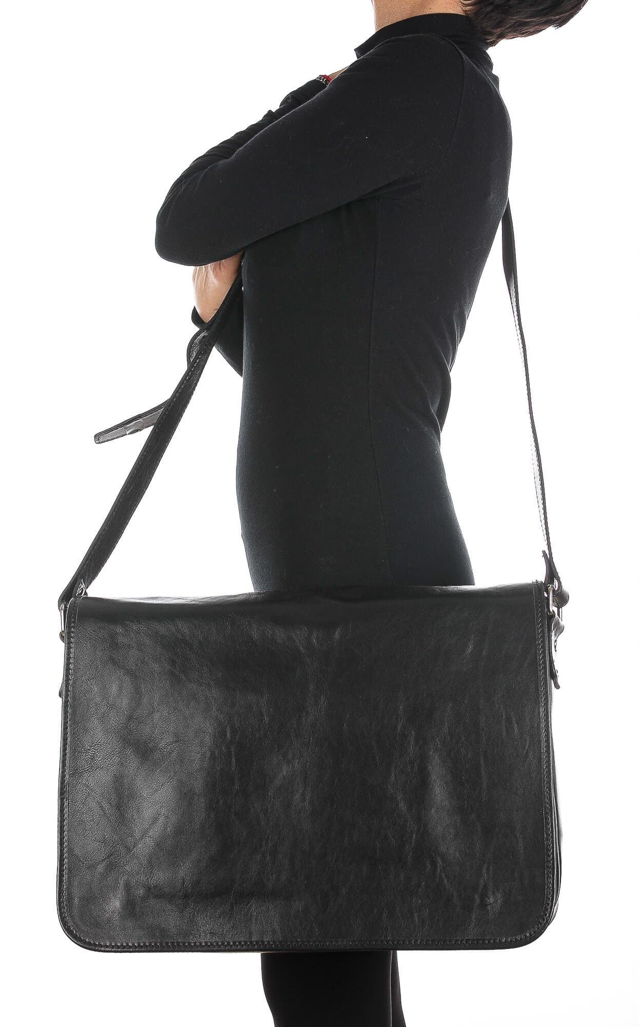 MATTIA MAXI: мужская сумка messenger из натуральной кожи, цвет : черный, CHIAROSCURO, производство Италия