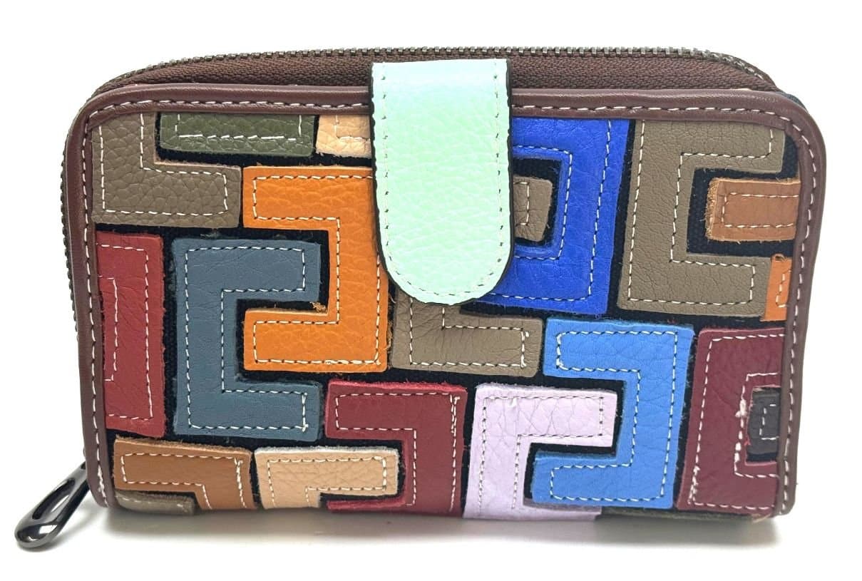 MILTONIA: portafoglio da donna in vera pelle design conb fantasia , colore : MULTICOLOR / RANROM, Made in Italy.