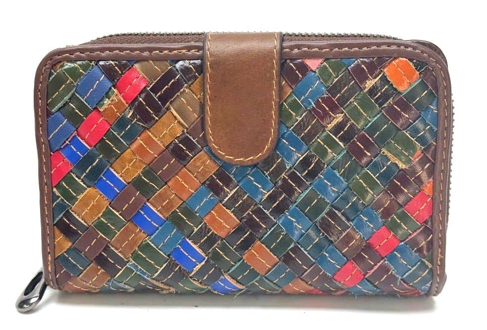 MILTONIA: portafoglio da donna in vera pelle design conb fantasia , colore : MULTICOLOR / RANROM, Made in Italy.
