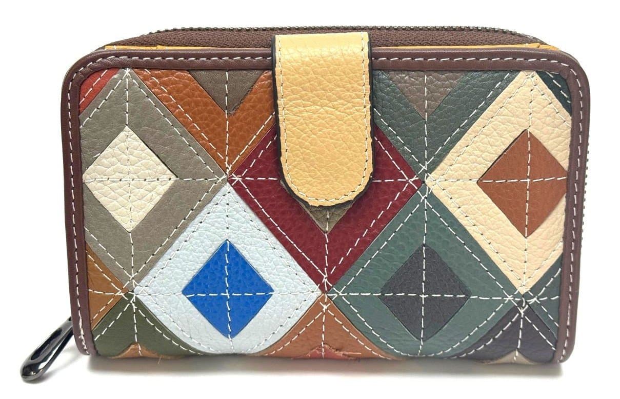 MILTONIA: portafoglio da donna in vera pelle design con fantasia , colore : MULTICOLOR / RANROM, Made in Italy.