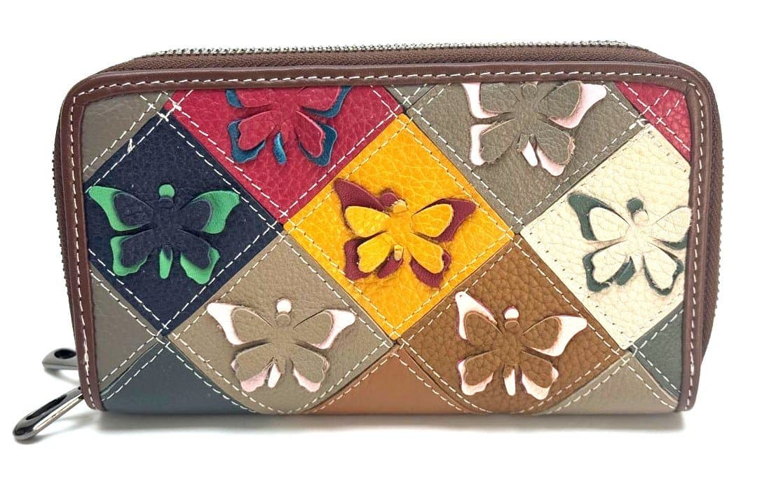 NIGRITELLA: portafoglio da donna in vera pelle lavorato con le farfalle colore : MULTICOLOR RANDOM, Made in Italy.