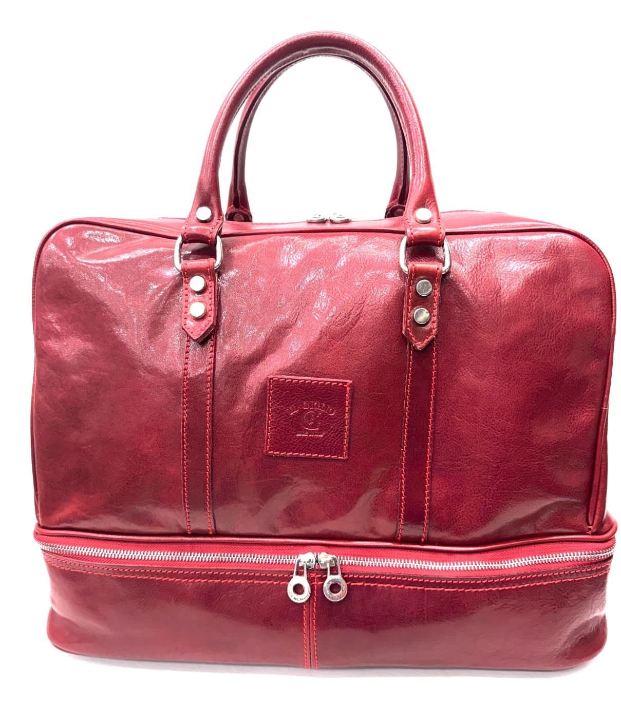 OMODEO : borsa da viaggio in cuoio, colore : ROSSO, Made in Italy