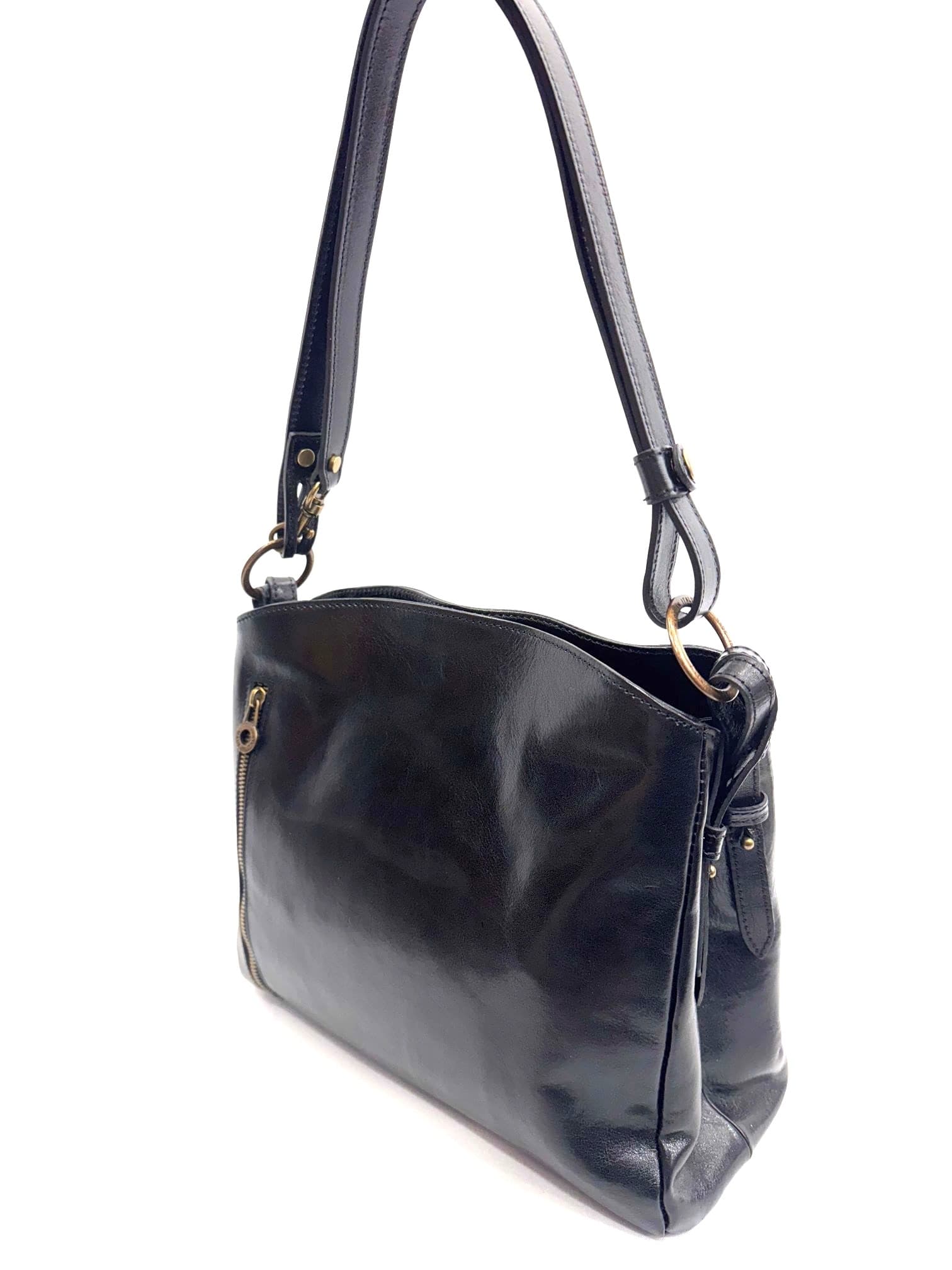 ORNELLA BIG : borsa donna a spalla in cuoio, colore : NERO, Made in Italy