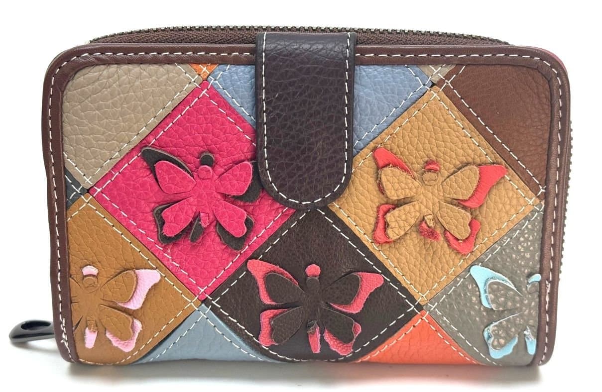 PLEIONE: portafoglio da donna in vera pelle, design multicolore , colore : MULTICOLOR / RANROM, Made in Italy.