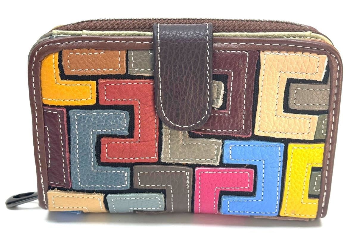 PLEIONE: portafoglio da donna in vera pelle design multicolore , colore : MULTICOLOR / RANROM, Made in Italy.