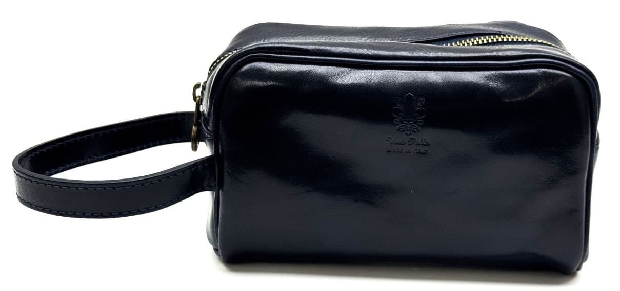Pochette uomo da polso in vera pelle CAIT, colore BLU, CHIAROSCURO, Made in Italy.