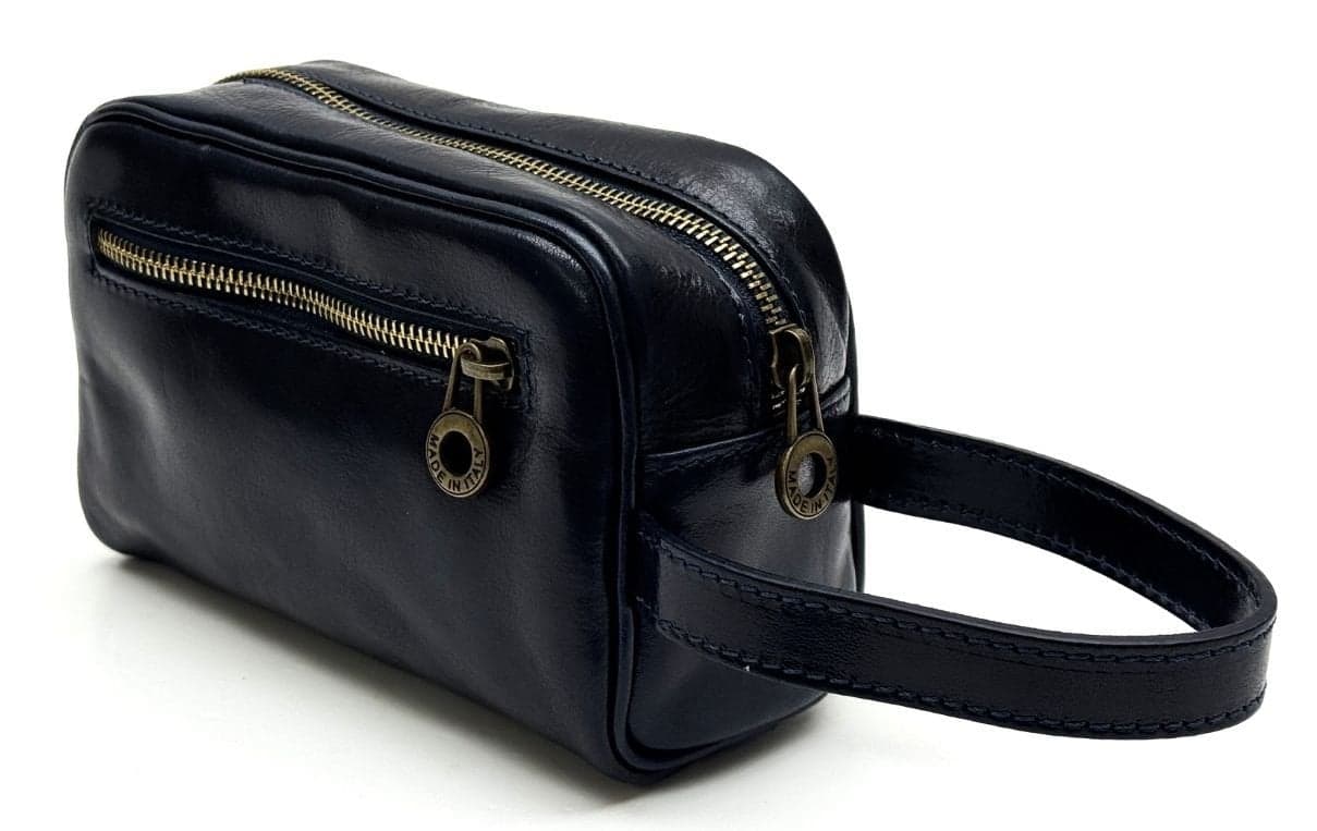 CAIT men's wrist clutch bag in genuine leather, color BLUE, CHIAROSCURO, Made in Italy.