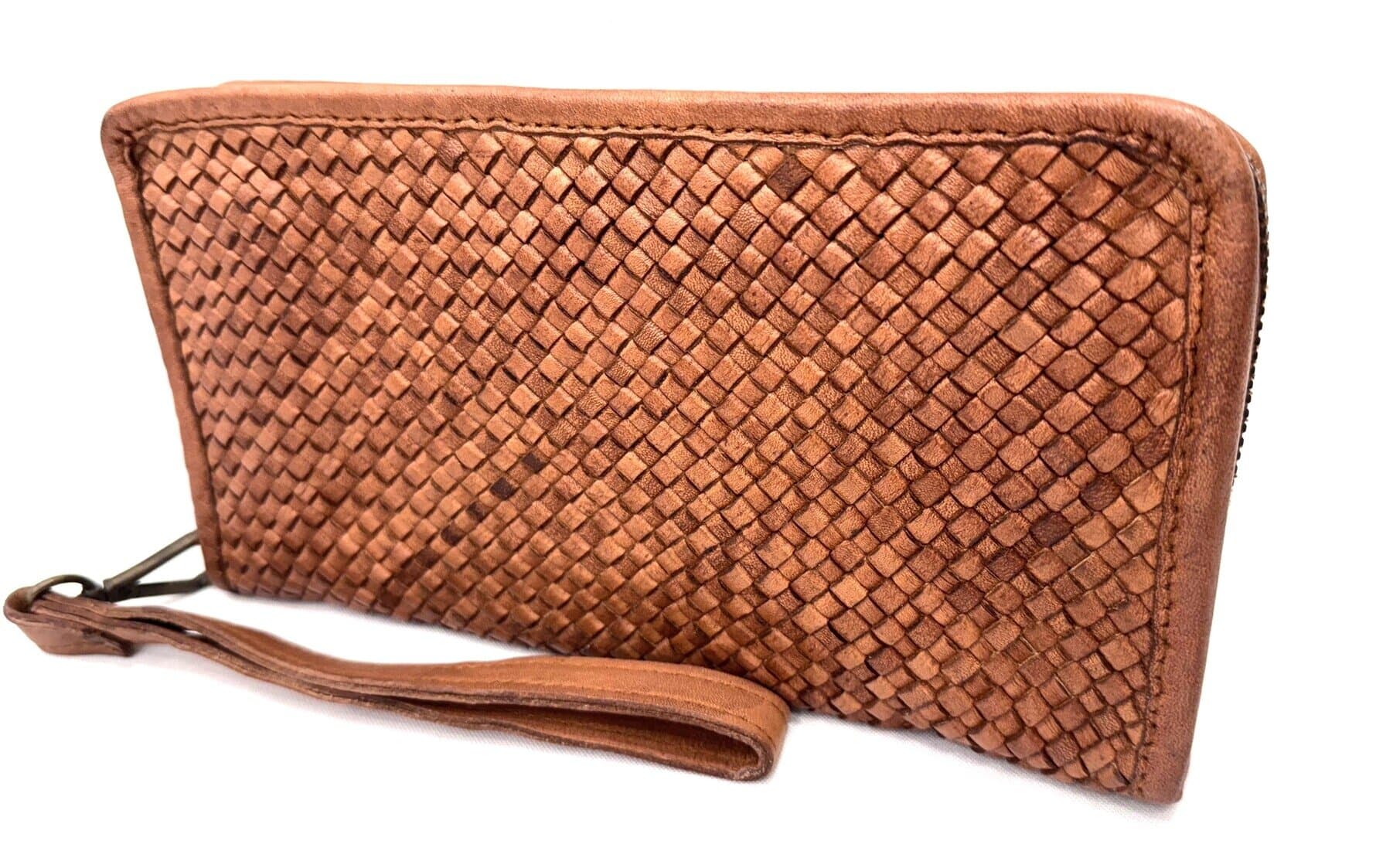 Pochette uomo da polso in vera pelle vintage LIAM, colore MARRONE, CHIARO SCURO, Made in Italy