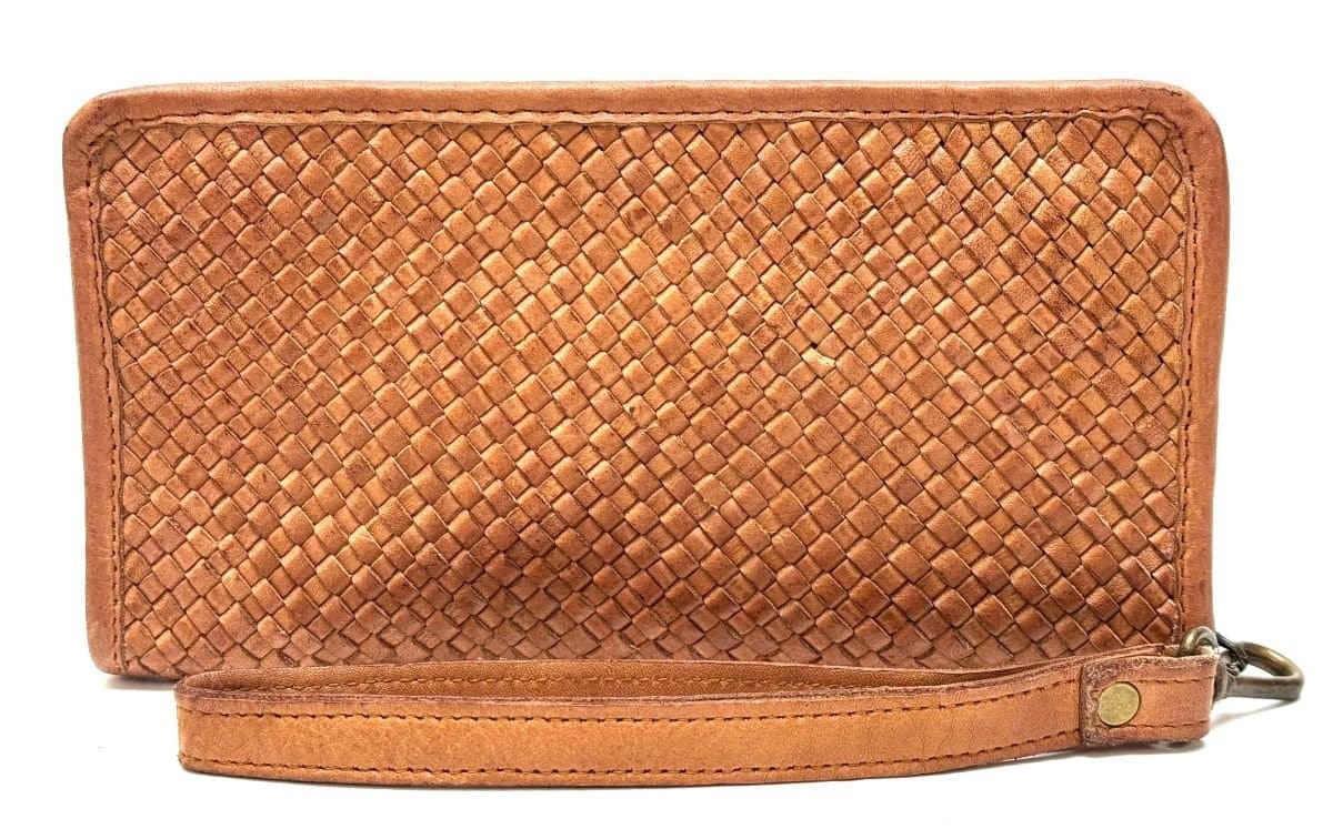 Pochette uomo da polso in vera pelle vintage LIAM, colore MIELE, CHIARO SCURO, Made in Italy
