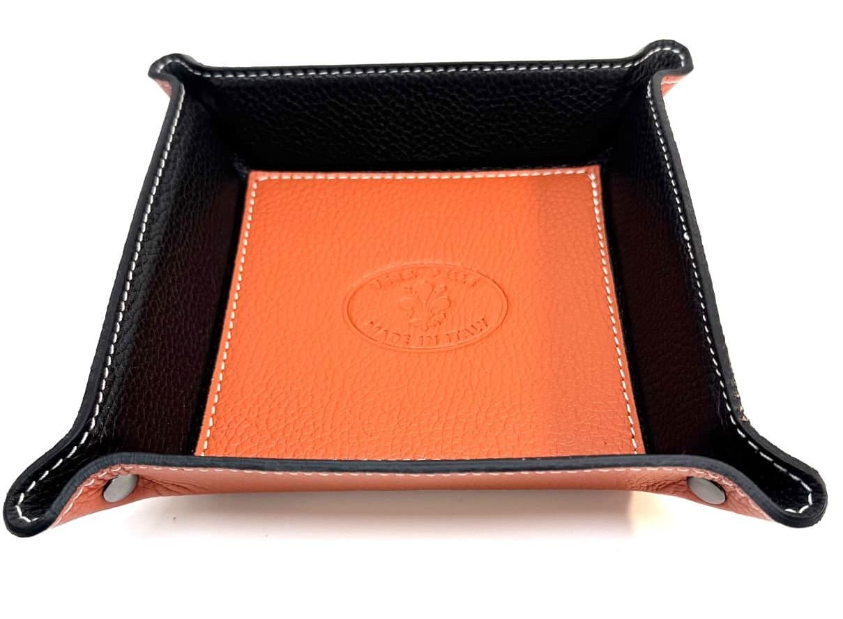 Porta oggetti uomo / donna in pelle CHIAROSCURO mod HARRY, colore ARANCIO, Made in Italy.