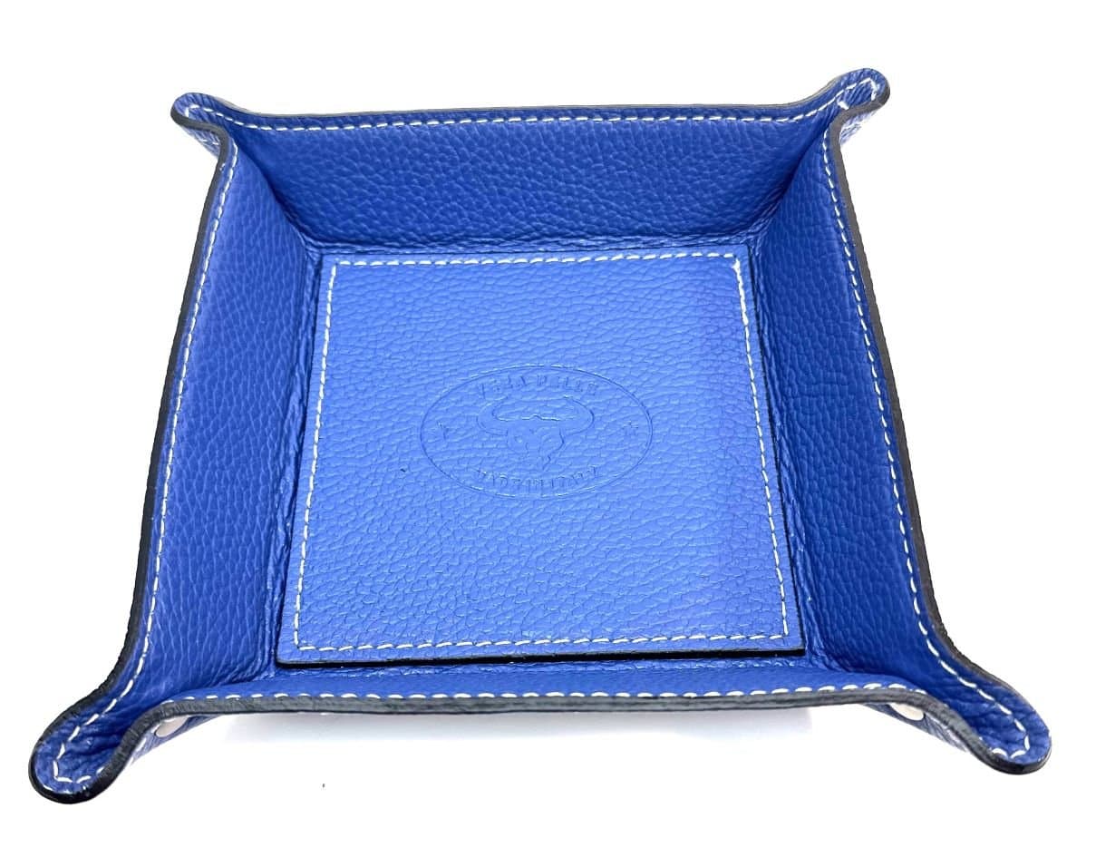 Porta oggetti uomo / donna in pelle CHIAROSCURO mod HARRY, colore AZZURRO, Made in Italy.