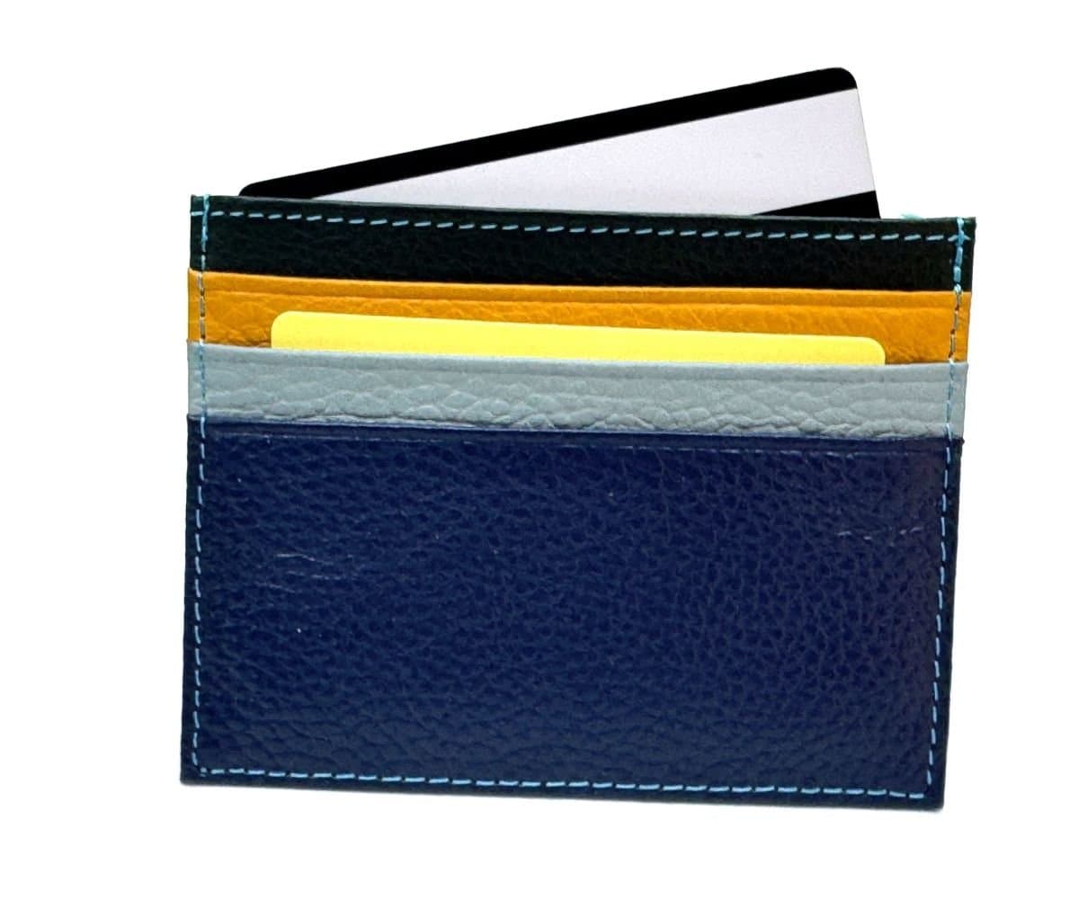 Porta tessere - carte di credito uomo / donna in vera pelle tradizionale CHIAROSCURO mod GRECIA, MULTICOLORE Made in Italy