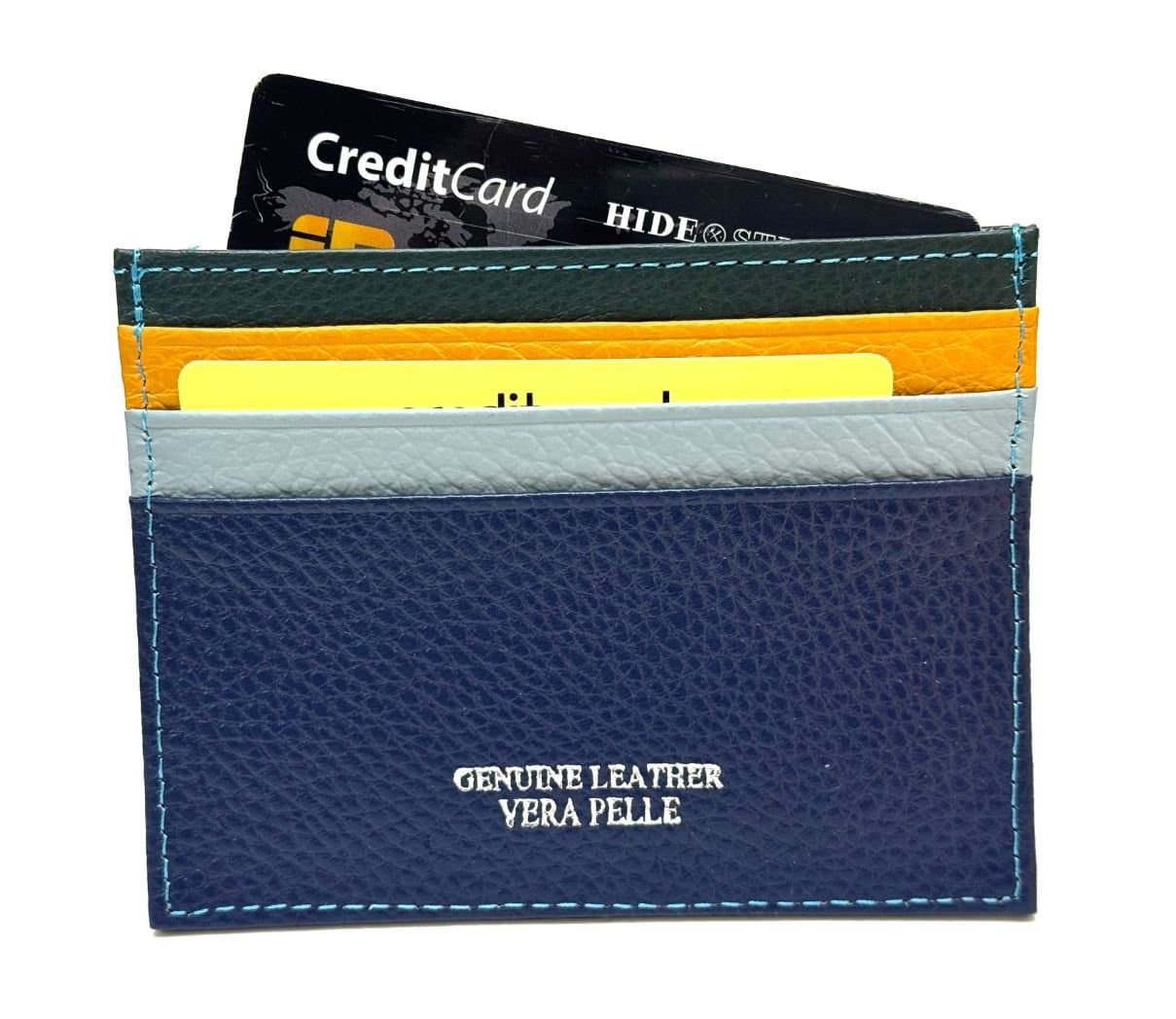 Porta tessere - carte di credito uomo / donna in vera pelle tradizionale CHIAROSCURO mod GRECIA, MULTICOLORE Made in Italy.