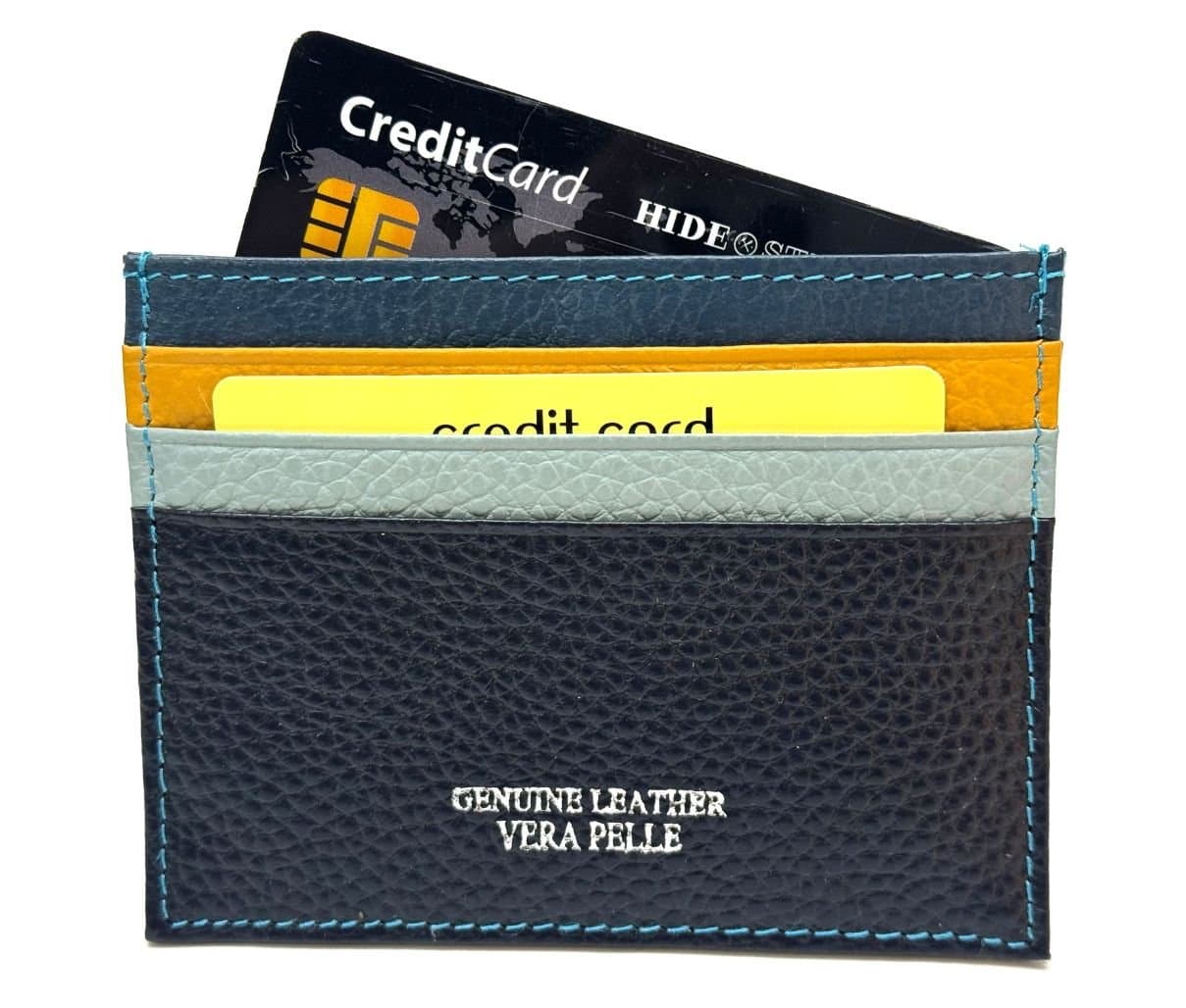 Porta tessere - carte di credito uom / donna in vera pelle tradizionale CHIAROSCURO mod GRECIA, MULTICOLORE Made in Italy. - P006445
