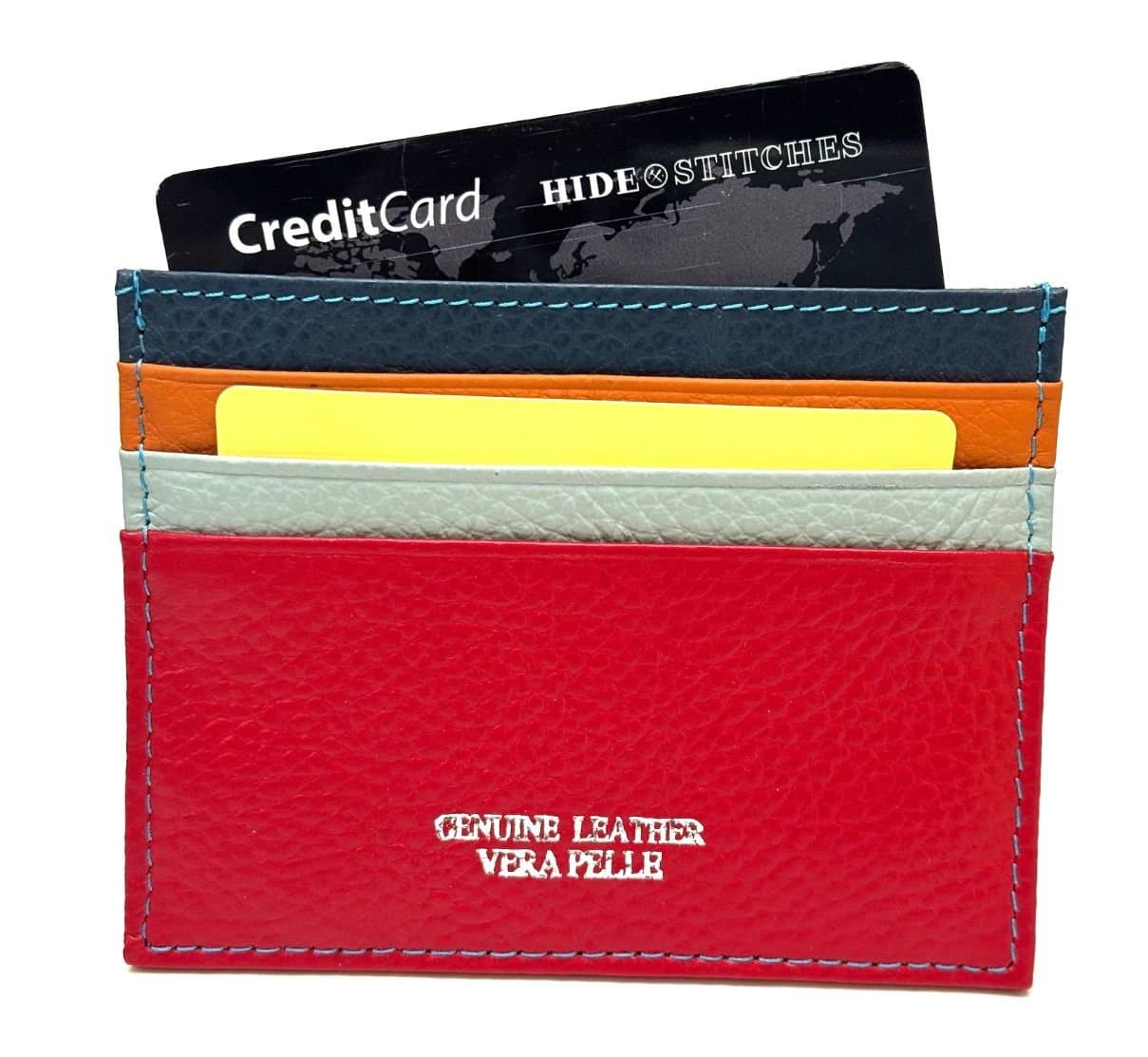 Porta tessere - carte di credito uomo / donna in vera pelle tradizionale CHIAROSCURO mod GRECIA, MULTICOLORE Made in Italy. - P020928
