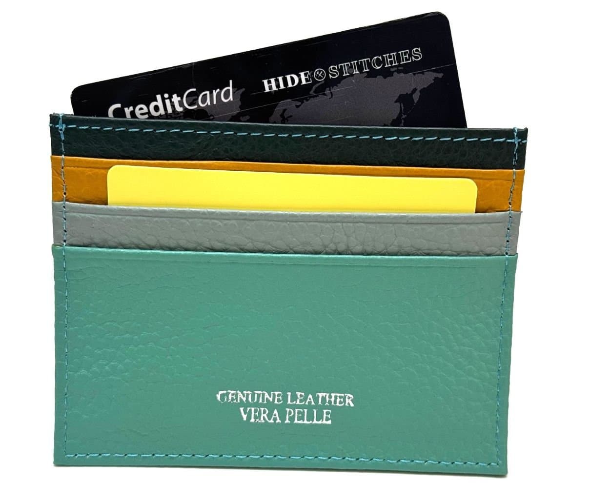 Porta tessere - carte di credito uomo / donna in vera pelle tradizionale CHIAROSCURO mod GRECIA, MULTICOLORE Made in Italy. - P020929