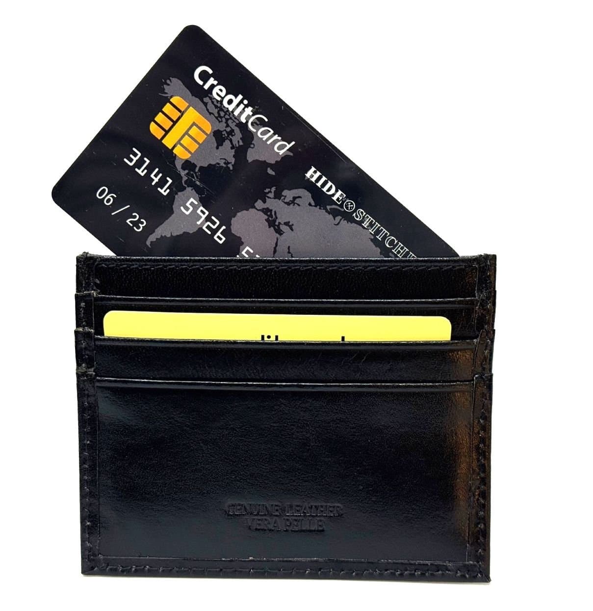 Porta tessere - carte di credito uomo / donna in vera pelle tradizionale SANTINI mod BELGIO, colore NERO, Made in Italy.