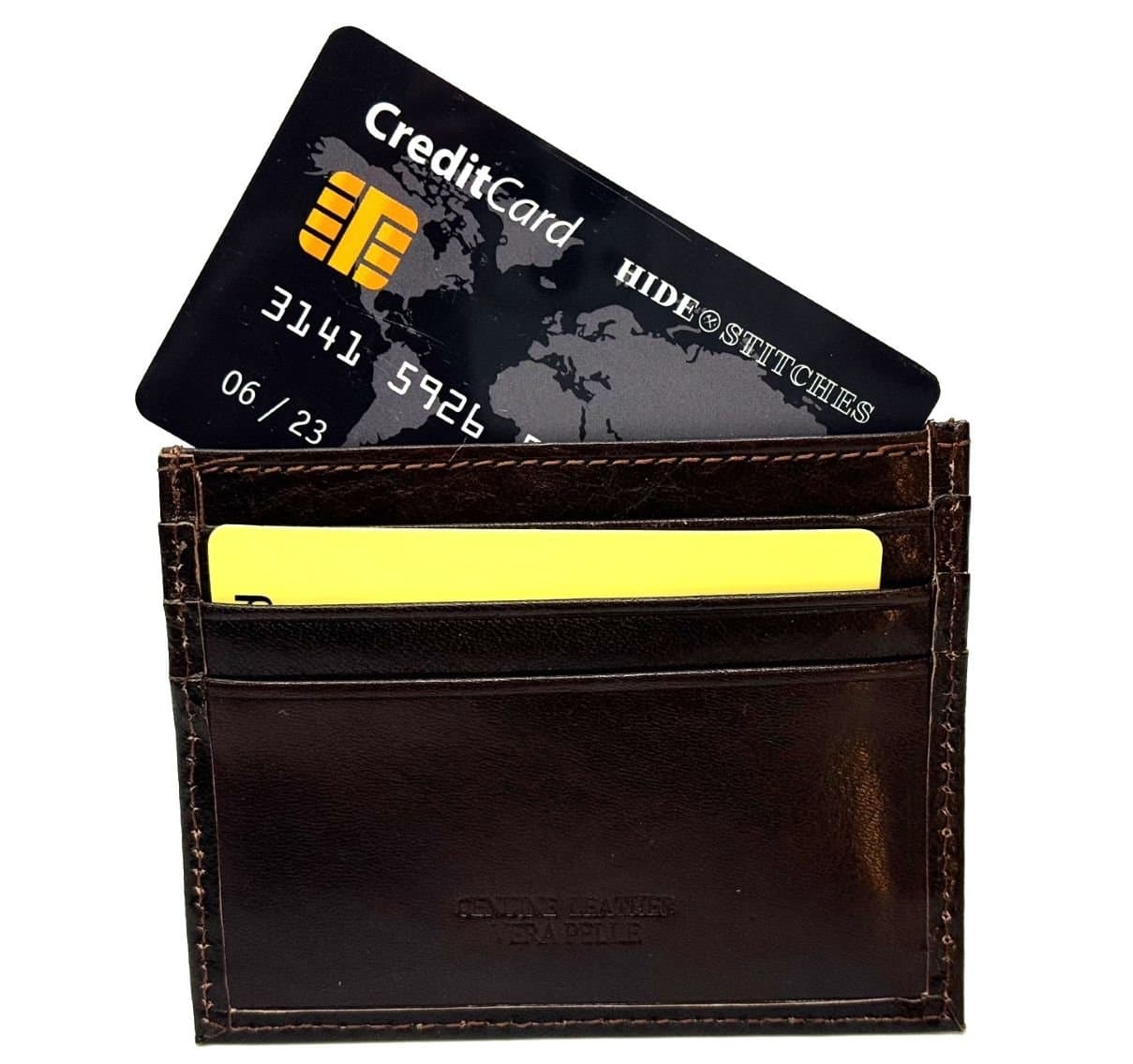 Porta tessere - carte di credito uomo / donna in vera pelle tradizionale SANTINI mod BELGIO, colore TESTA MORO, Made in Italy.
