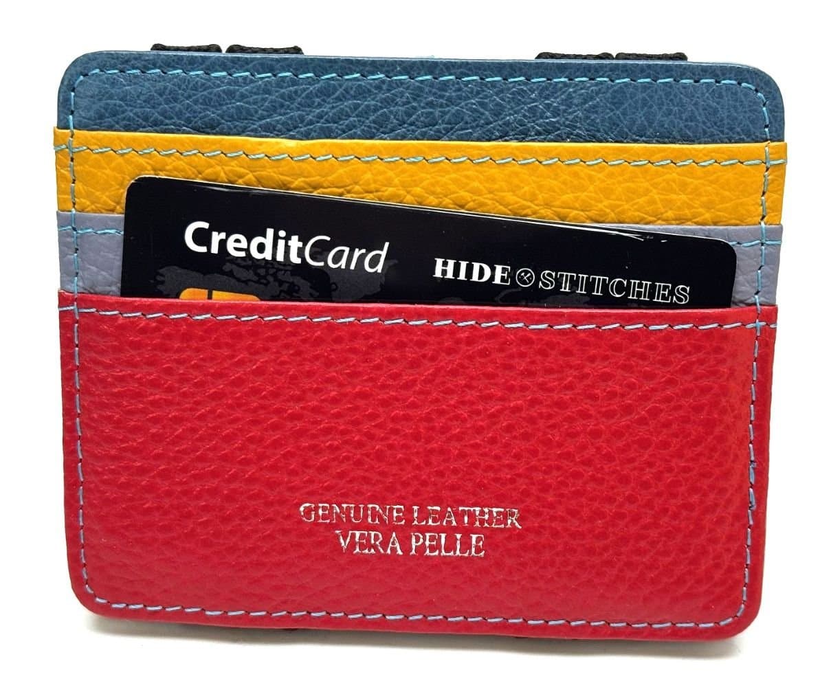 Porta tessere - carte di credito uomo / donna in vera pelle tradizionale CHIAROSCURO, mod CROAZIA, MULTICOLORE, Made in Italy.
