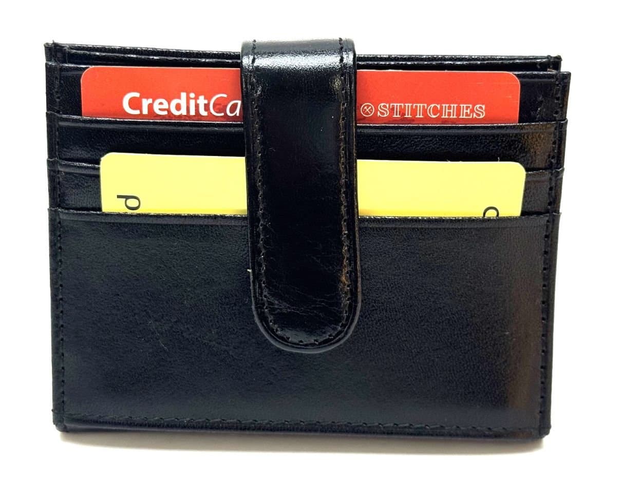 Porta tessere - carte di credito uomo / donna in vera pelle tradizionale SANTINI, mod LIBERIA, colore NERO, Made in Italy.