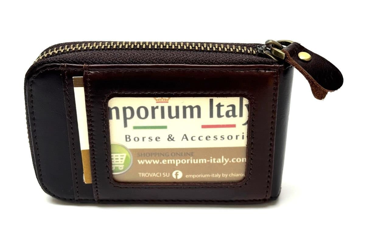 Porta tessere - carte di credito uomo / donna in vera pelle tradizionale SANTINI, mod SLOVENIA, colore MARRONE, Made in Italy.