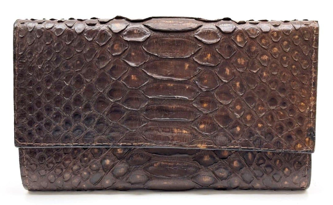 Portafoglio da donna in vera pelle di pitone PERVINCA, colore MARRONE, CITES, SANTINI, Made in Italy