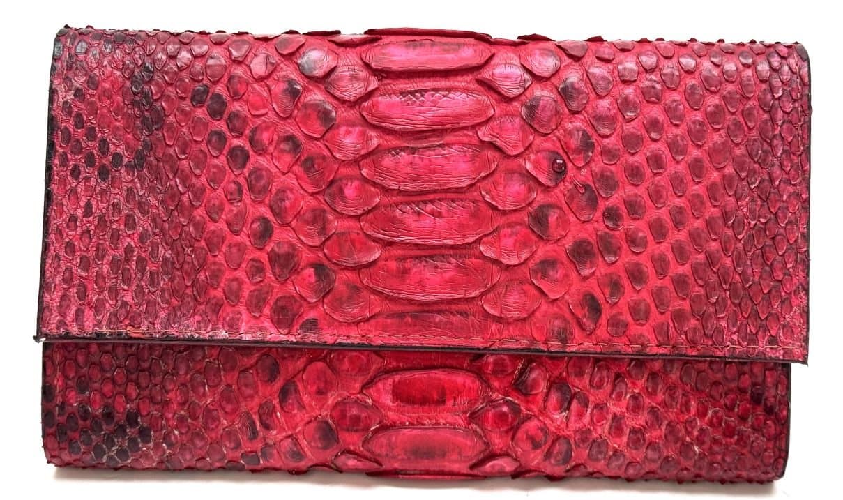 Portafoglio da donna in vera pelle di pitone PERVINCA, colore ROSSO, CITES, SANTINI, Made in Italy