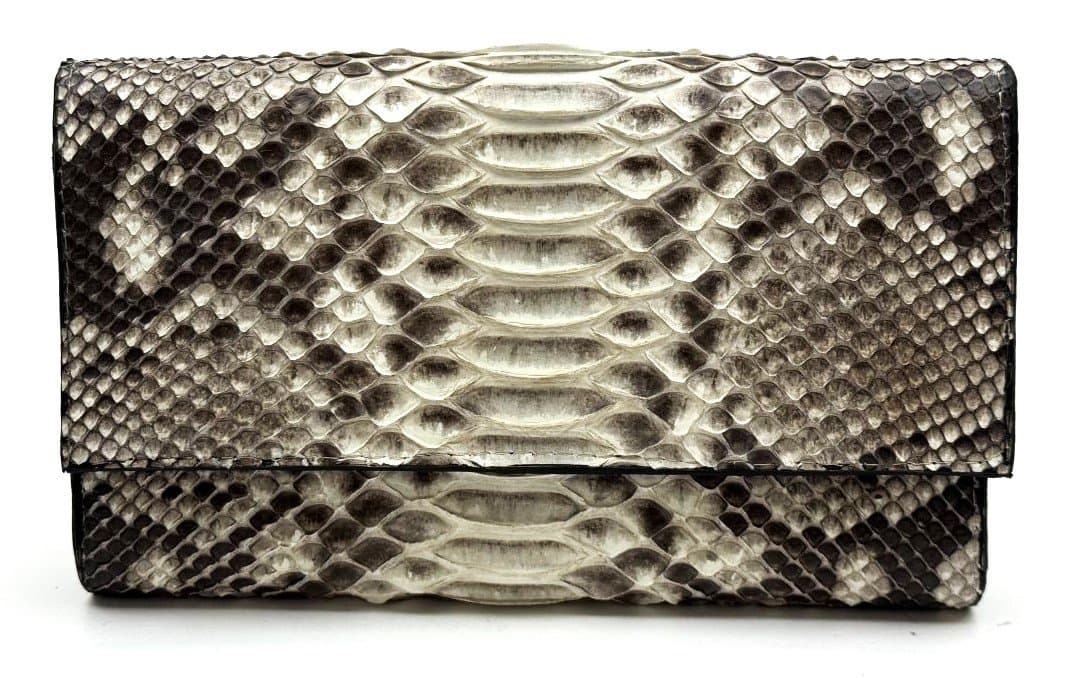 Portafoglio da donna in vera pelle di pitone PERVINCA, colore GRIGIO ROCCIA, CITES, SANTINI, Made in Italy