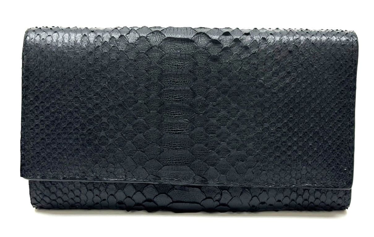 Portafoglio da donna in vera pelle di pitone PERVINCA, CITES, colore NERO, CITES, SANTINI, Made in Italy