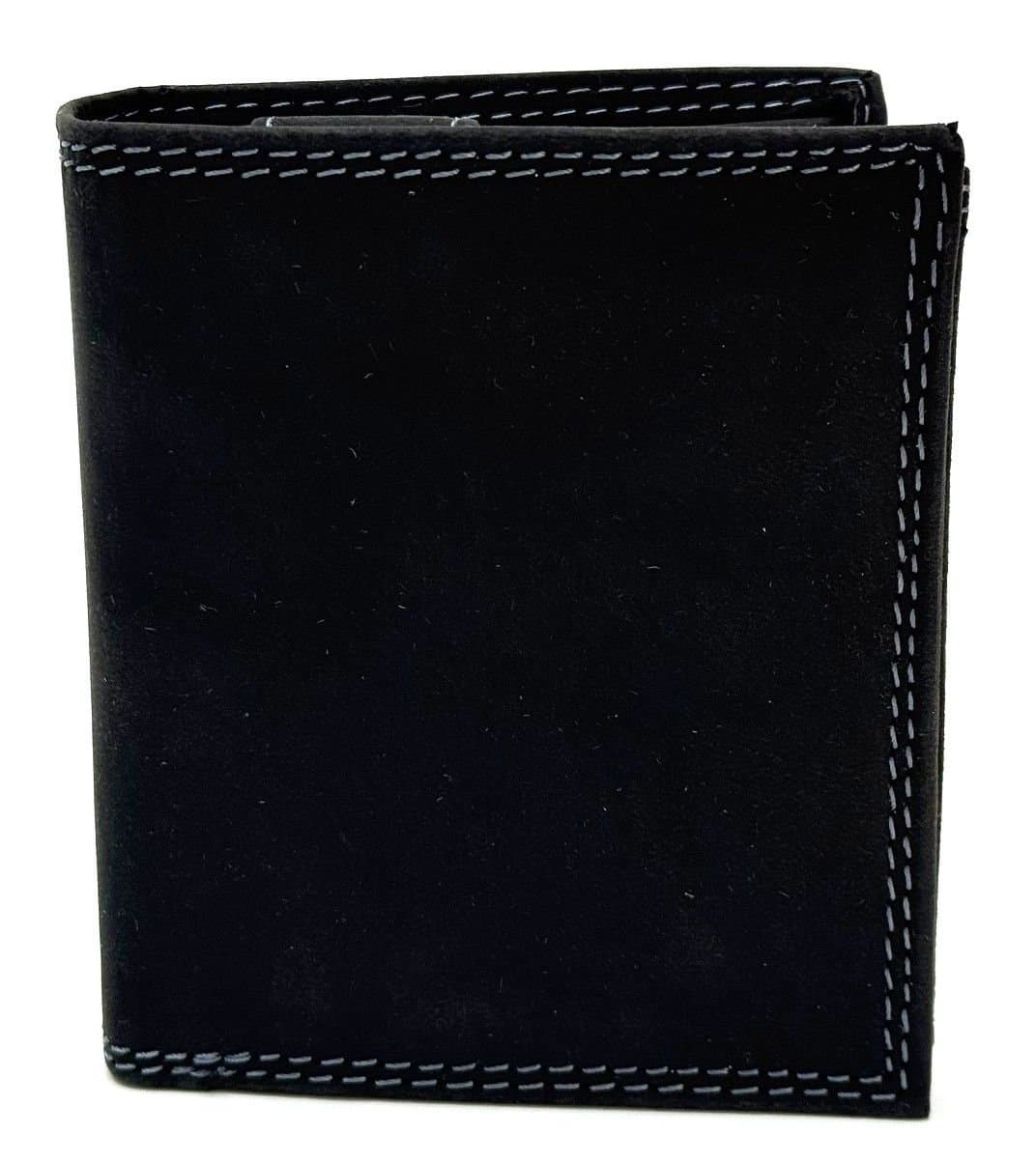 Portafoglio da uomo in vera pelle nabuk TIRANA, colore NERO, CHIAROSCURO, Made in Italy.