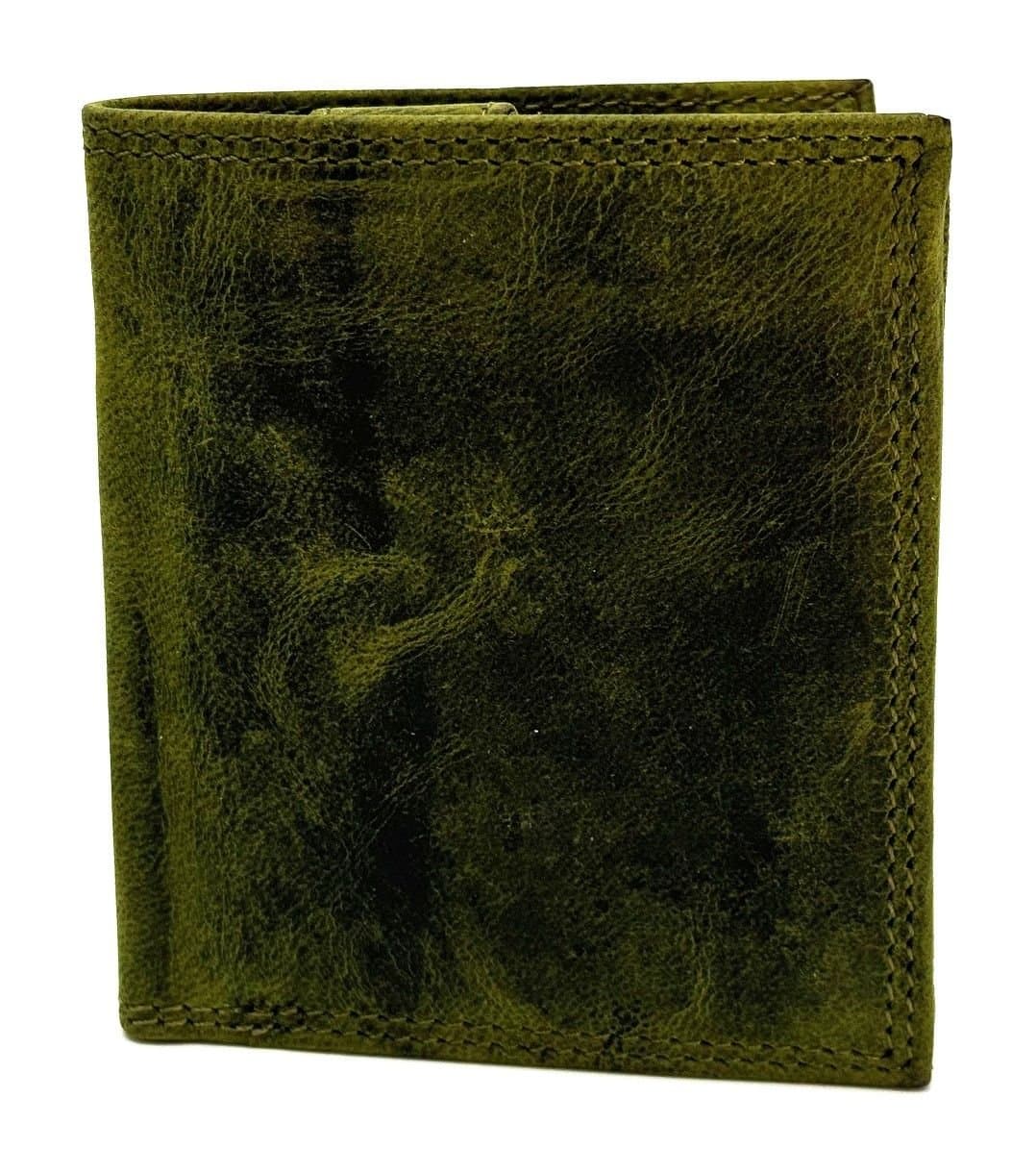 Portafoglio da uomo in vera pelle nabuk TIRANA, colore VERDE, CHIAROSCURO, Made in Italy.